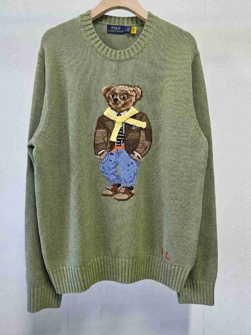 Polo Ralph Lauren Sage Green Preppy Polo Bear Crewneck Knit Sweater